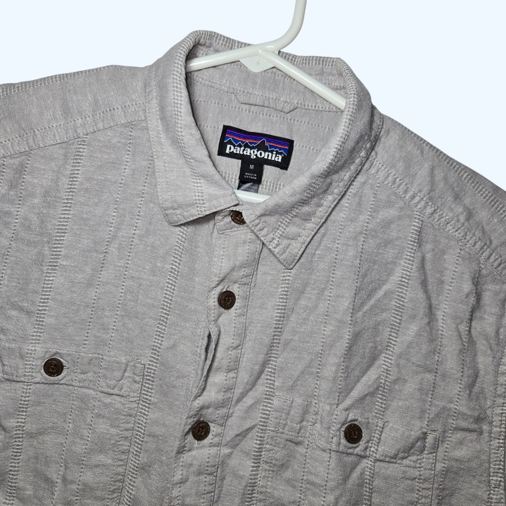 Patagonia Back Step Shirt Gray Textured Short Sleeve Mens Medium Hemp Cotton